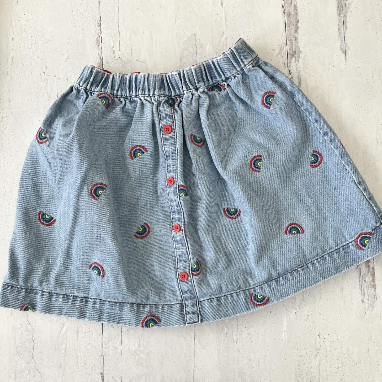 Mini Boden Chambray Embroidered Rainbow Skirt Size 9-10 Years