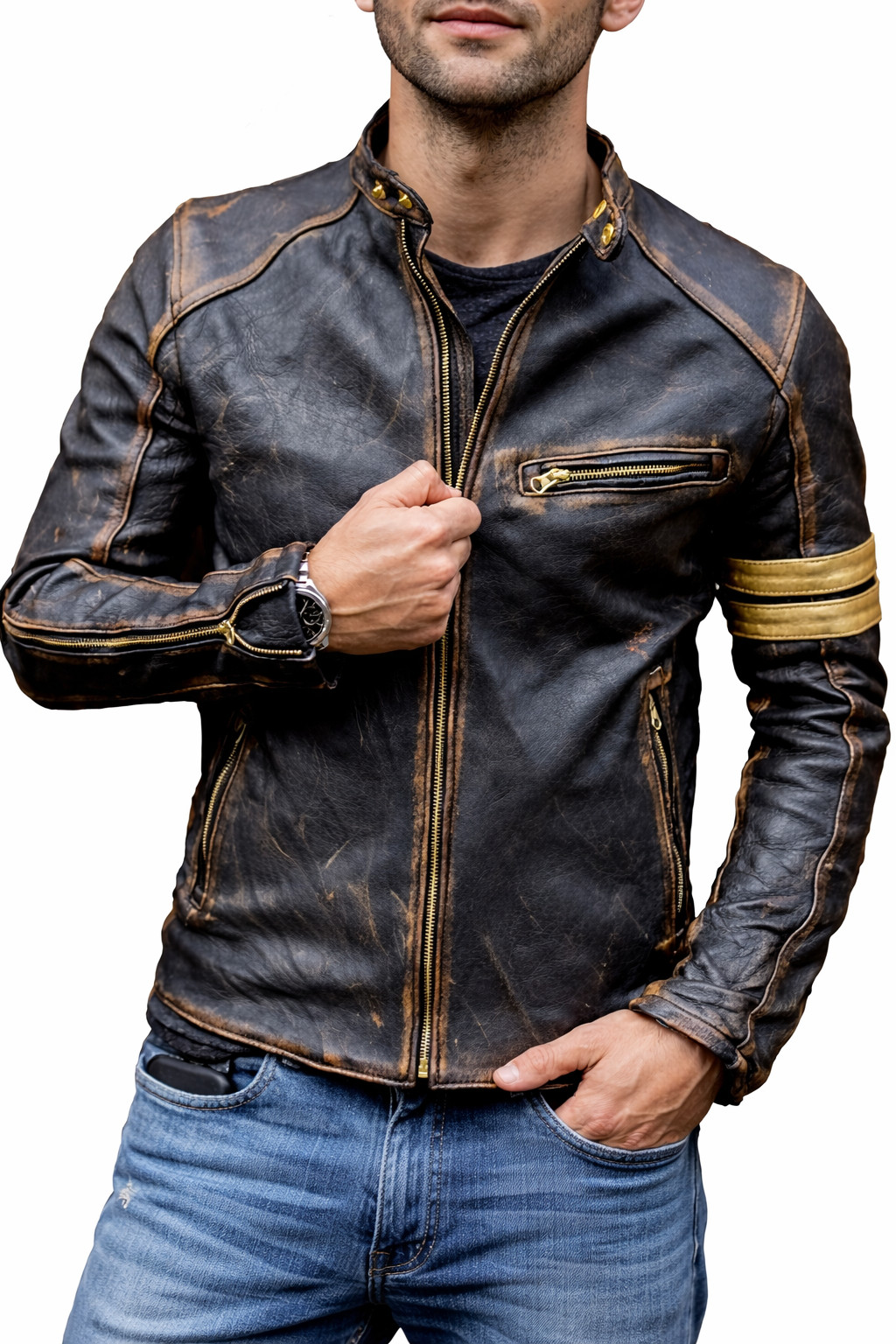 Premium Handmade Modern Distressed Leather Jacket Men’s Streetwear XS to 2XL