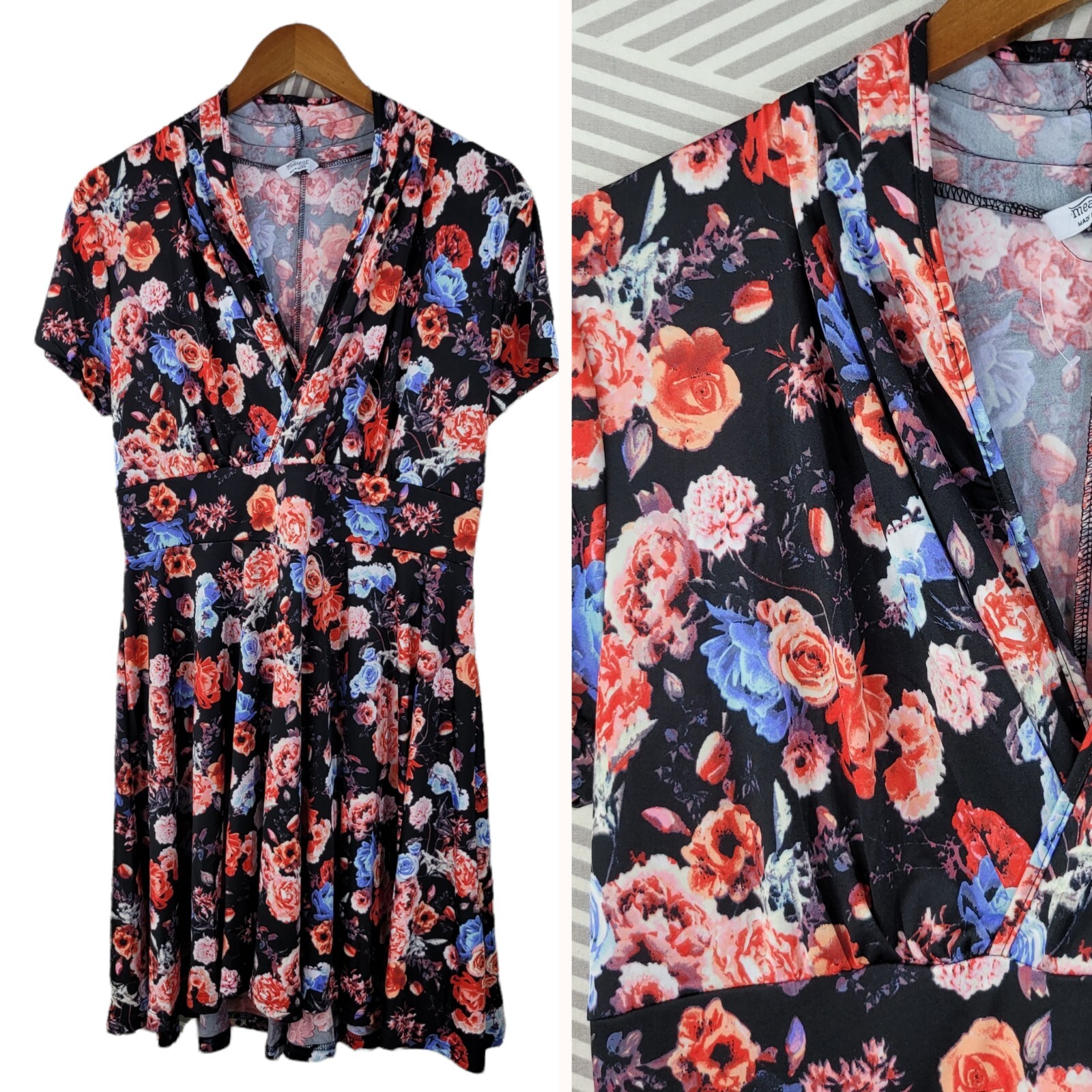 Meaveor Party Dress size Large Stretch Slinky Rose Cottagecore Light weight