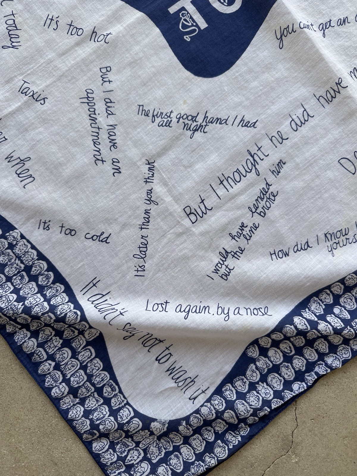 1950s Symphony ‘Crying Towel’ Novelty Political Bandana Humor Scarf Blue VTG