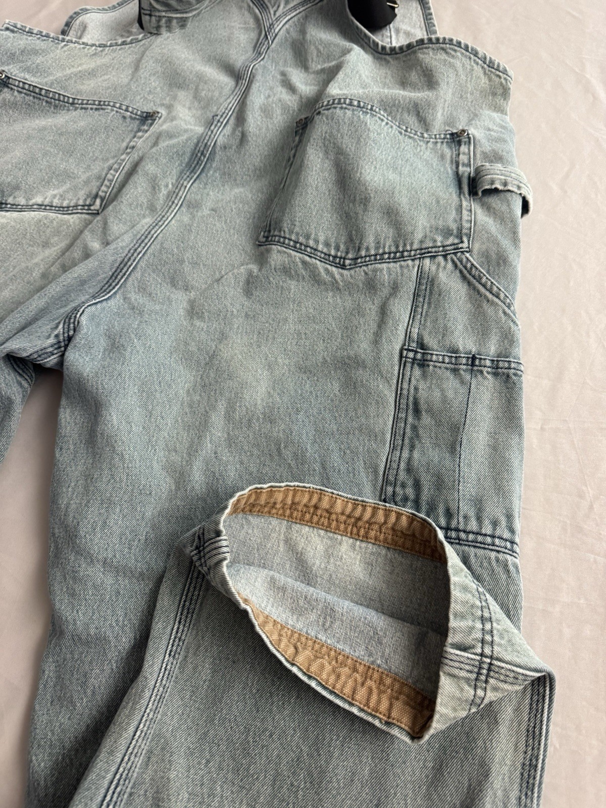 Duluth Trading Co Men’s Blue Denim Cotton Bib Overalls 42×32 Construction