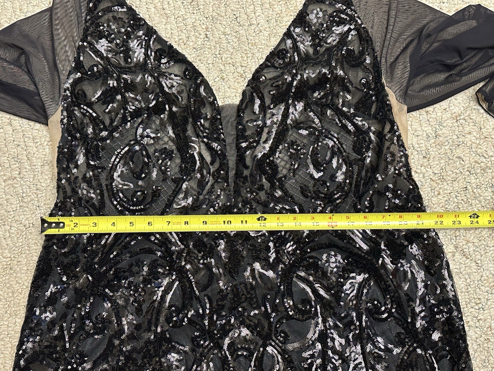 Morilee Madeline Gardner Black Sequin Evening Gown Mesh Sleeves Formal Dress 24