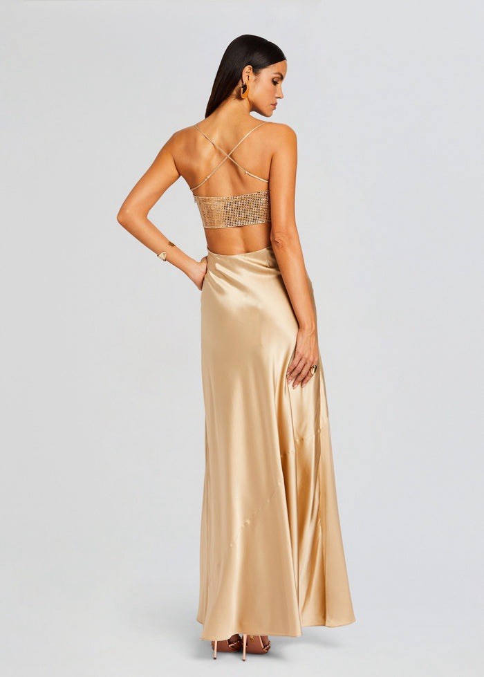 NWT $798 Retrofete Emery Crystal Sequin Embellished silk maxi dress size Large