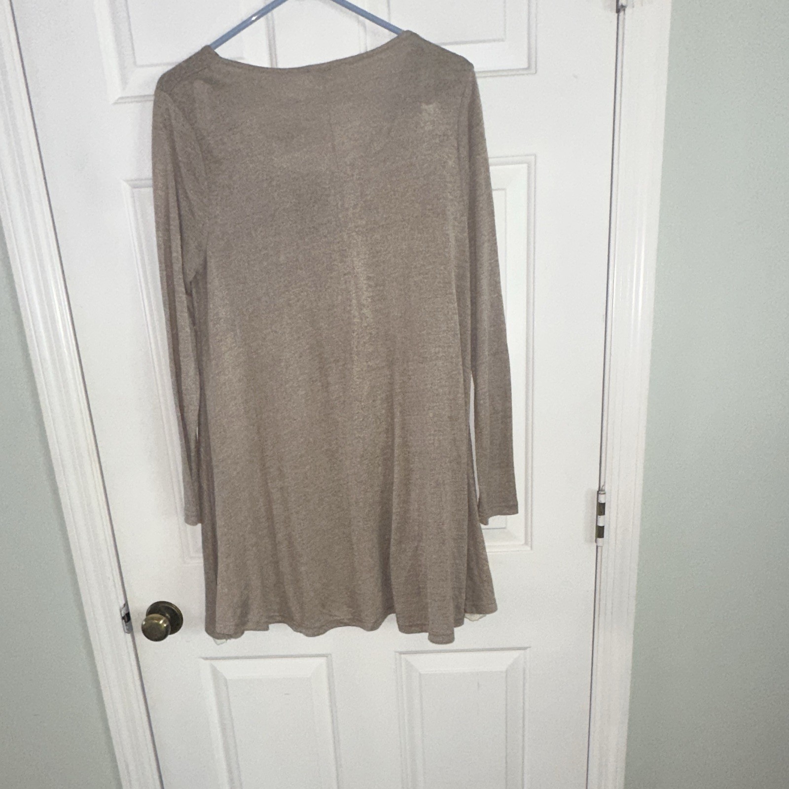 UMGEE Taupe Solid Knit Tunic Top Scoop Neck Long Sleeve Lace Hem Women M