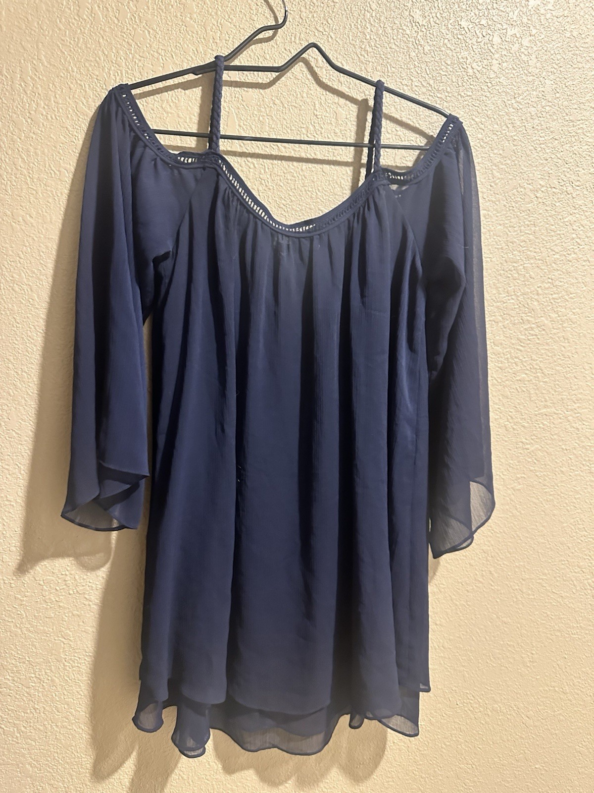 Daniel Rainn Navy Cold Shoulder Chiffon Shift Mini V-Neck Dress Size S