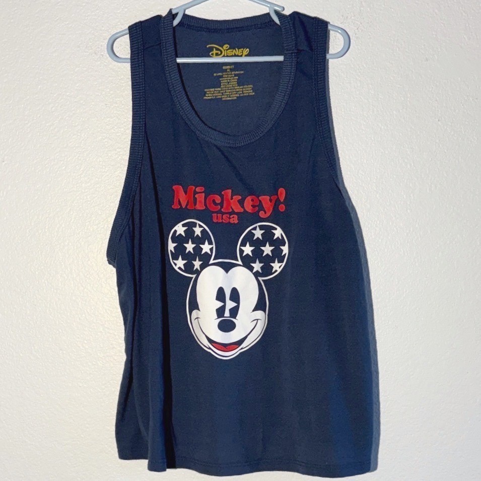 Disney Mickey USA Tank Top Navy Blue Graphic Sleeveless Shirt XL