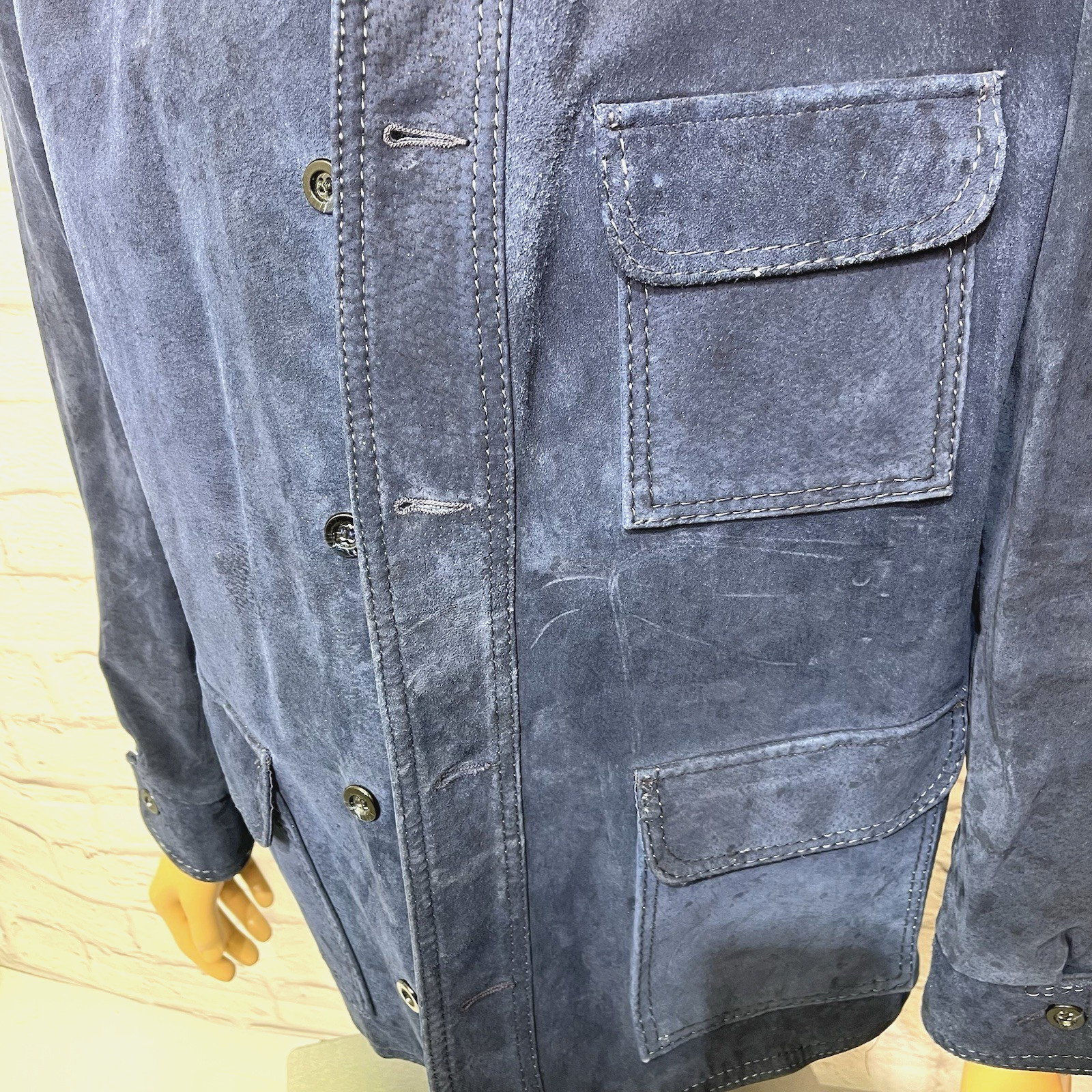 Vintage 60s 70s Men’s Cresco Blue Suede Leather Jacket Size 46 Chore Coat Safari