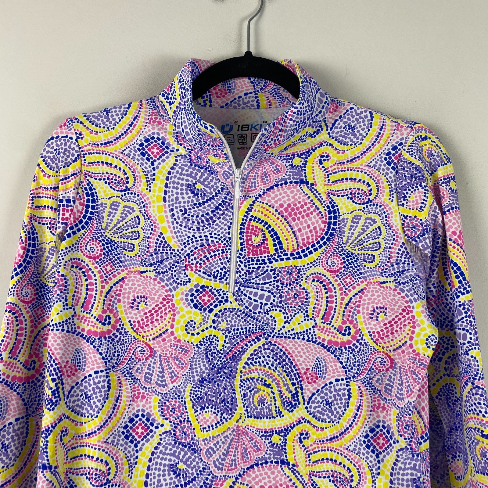 IBKUL Mariel Candy Pink Multi Mock Long Sleeve Top Small 1/4 Zip Pullover