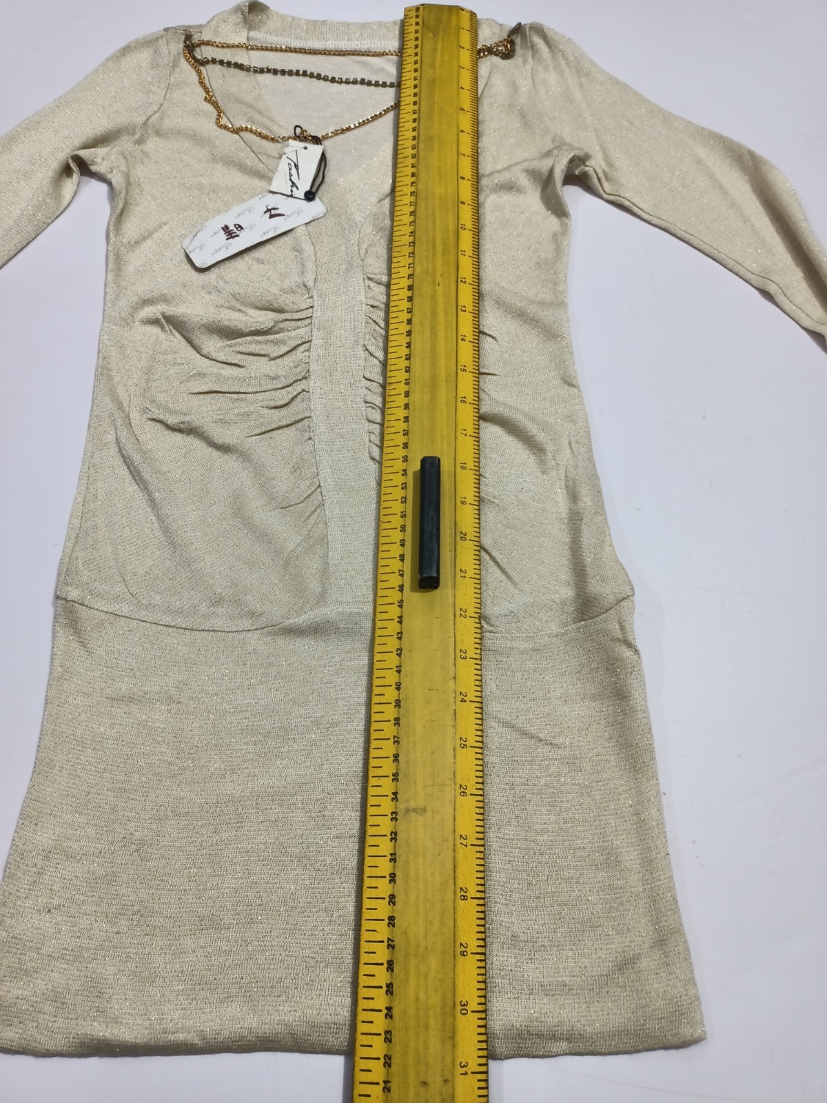 Beige Gold | M/L | Stretch Knit | Length Adjustable Length Ruched Dress