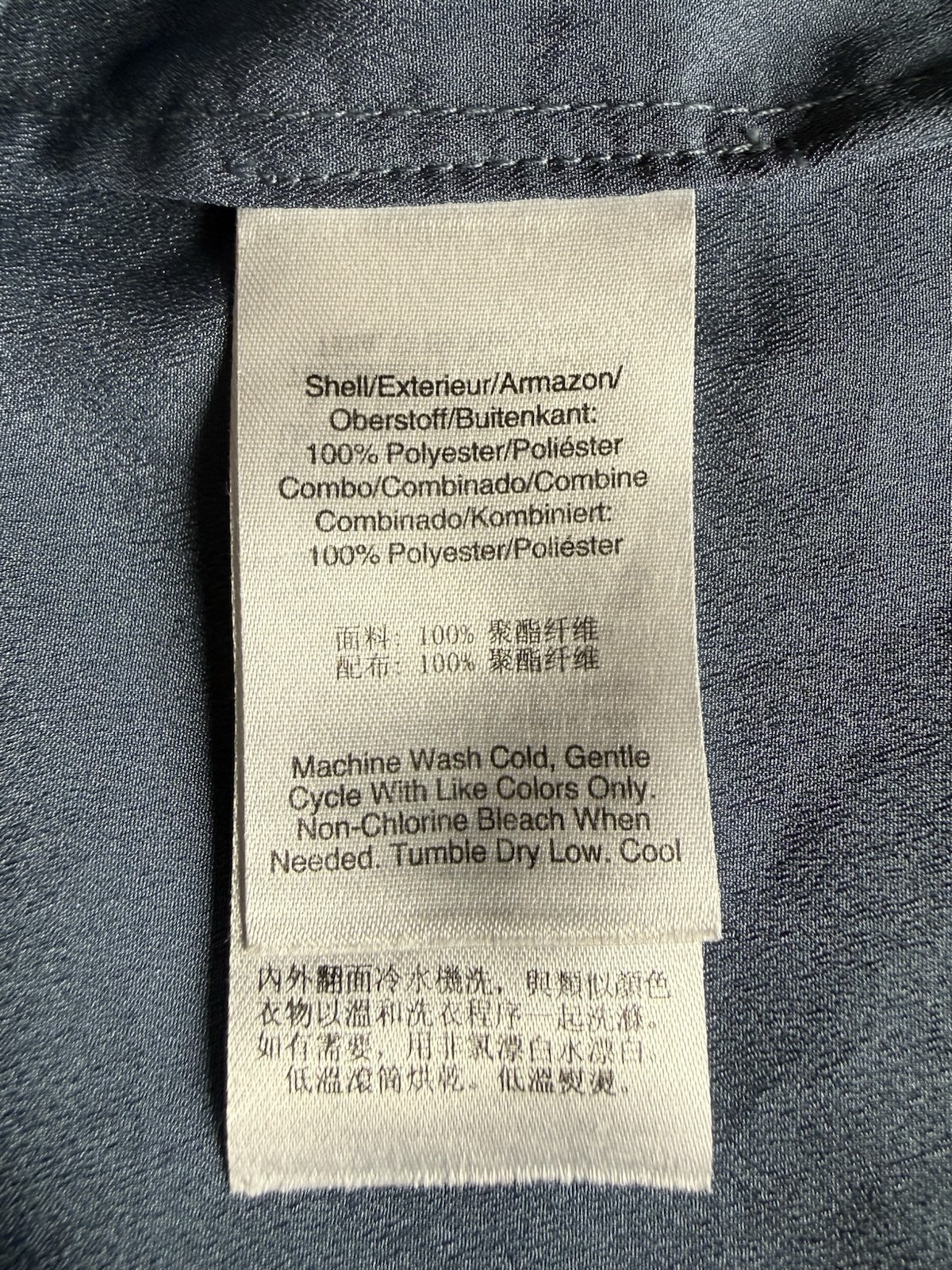 DKNY Blue-Gray Layered Chiffon Blouse | Satin Look V-Neck Top | Size M