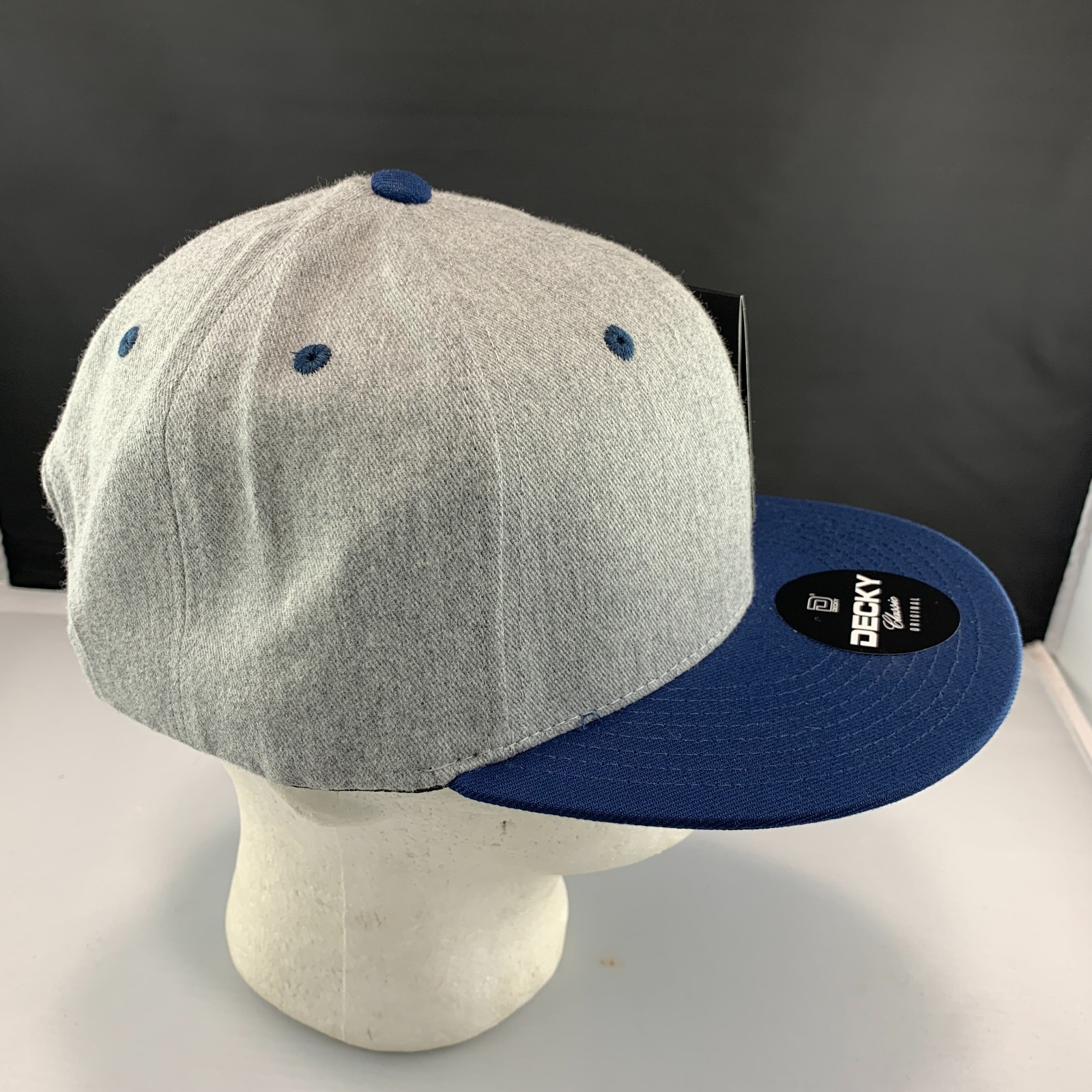 New Decky 6020 Snapback Hat Blank Flat Bill High Profile Cap Heather Gray Navy