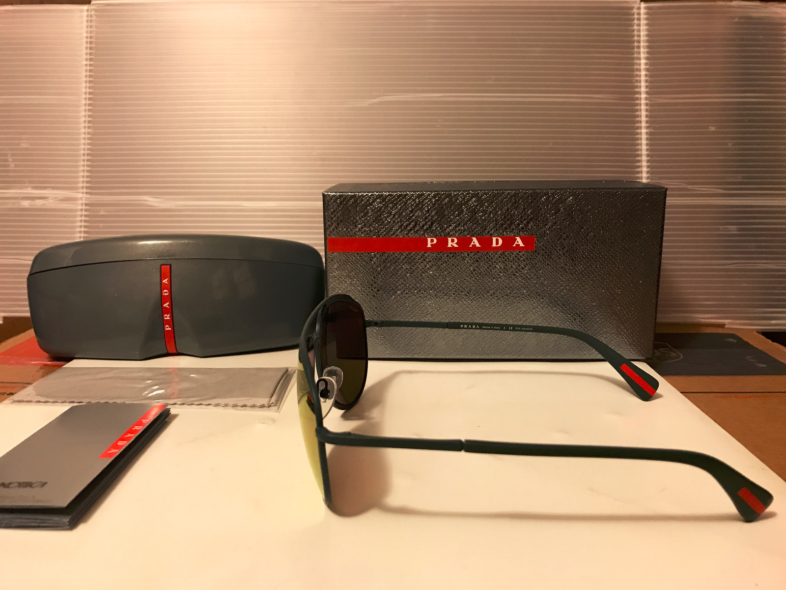 NEW Prada Sport LINEA ROSSA PS55RS UFI5N2 GreenRubber Brown Gld Mirror POLARIZED
