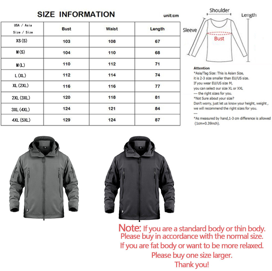 Tactical Jacket Mens Waterproof Military Coat Soft Shell Work Windbreaker Jacket