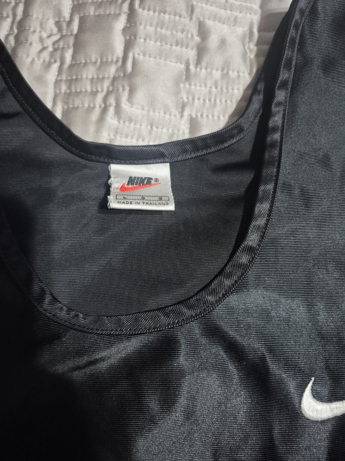 Vintage 90s Nike Basketball Jersey Tank Top Large Satin Black Silky Shiny