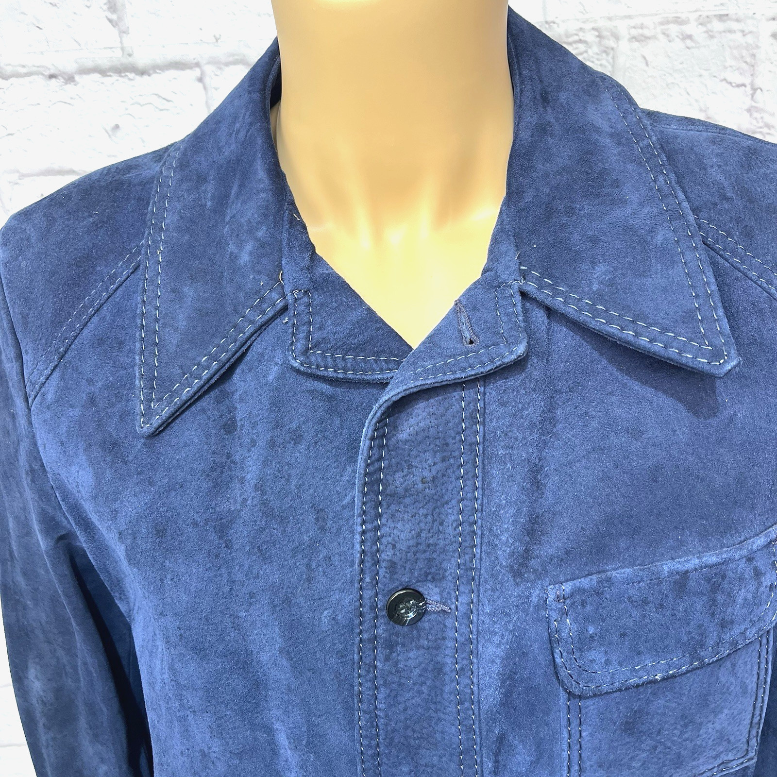 Vintage 60s 70s Men’s Cresco Blue Suede Leather Jacket Size 46 Chore Coat Safari