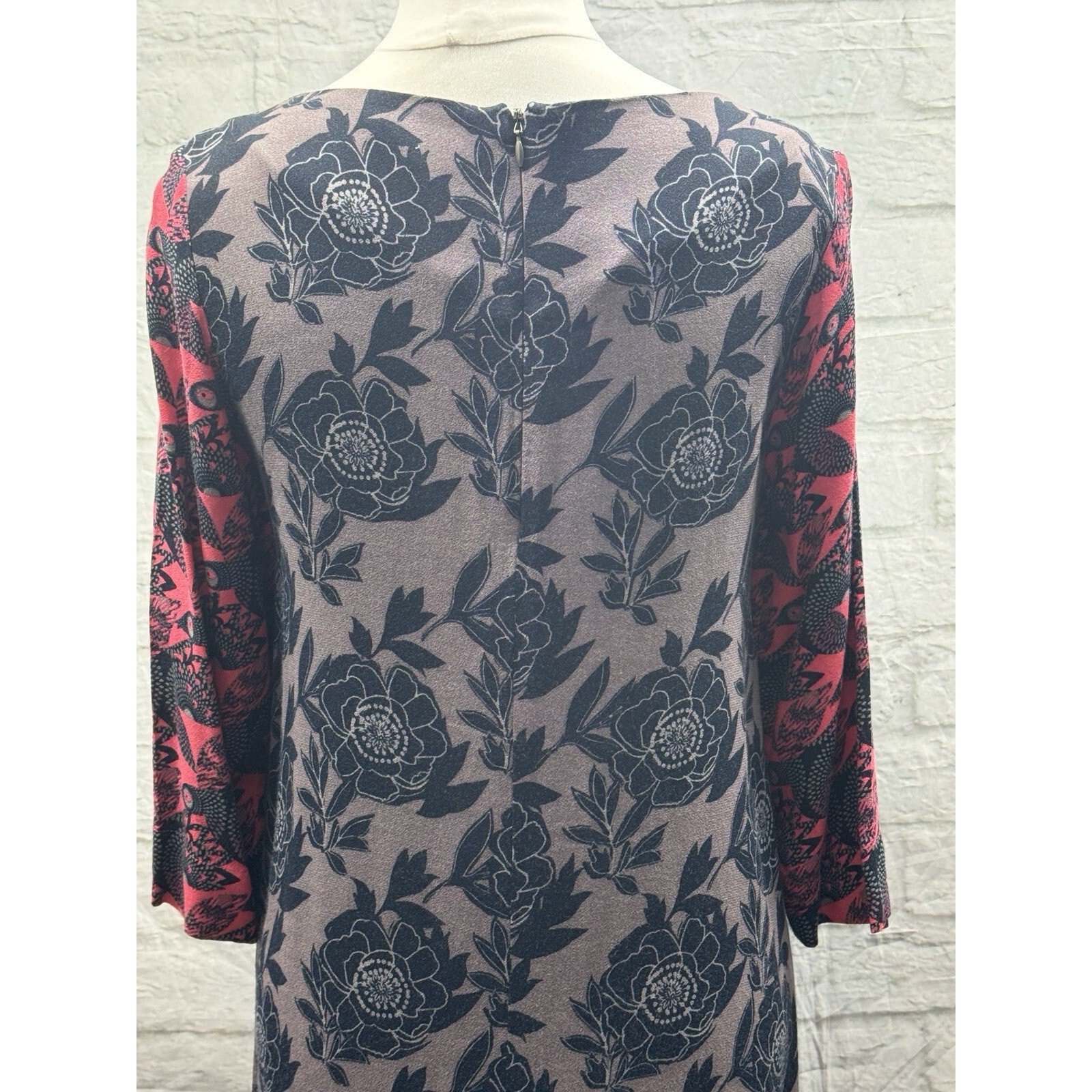 White Stuff Shift Dress Pink Blue Purple Size 10 Bird & Floral Print Cottagecore