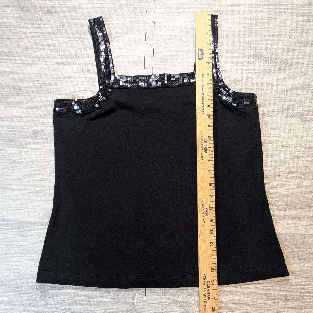 Quacker Factory Tank Top Women’s Sequin Embellished Cotton Black Y2K Sz S