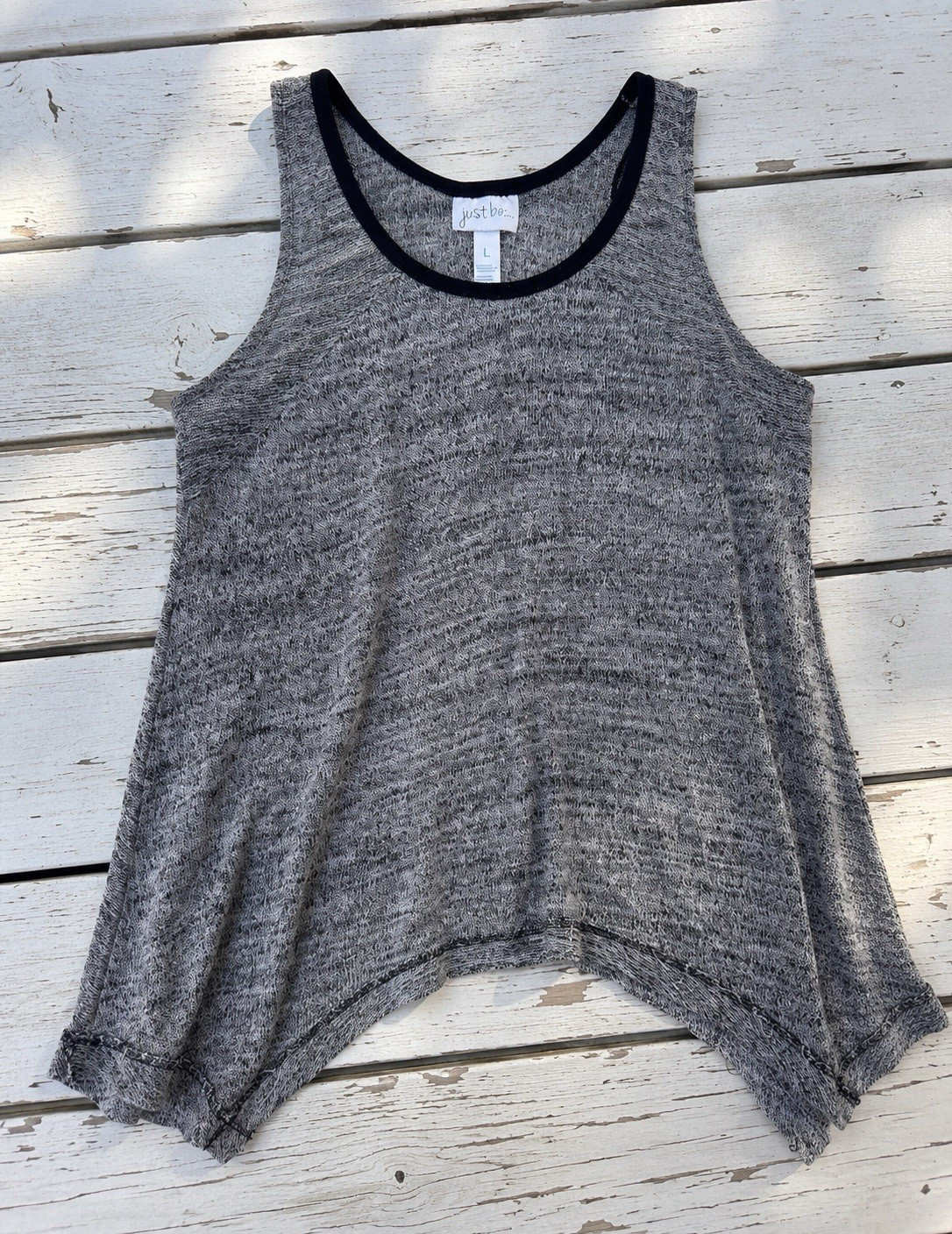 Just Be Gray Marled Swing Tank Top L Sharkbite Hem Soft Stretch Sleeveless