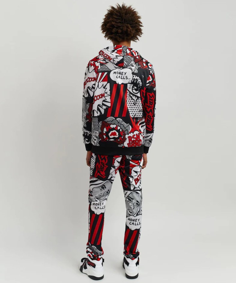 Reason Brand Money Calls Comic Print Track Set Tracksuit 2 Piece Set Size Large