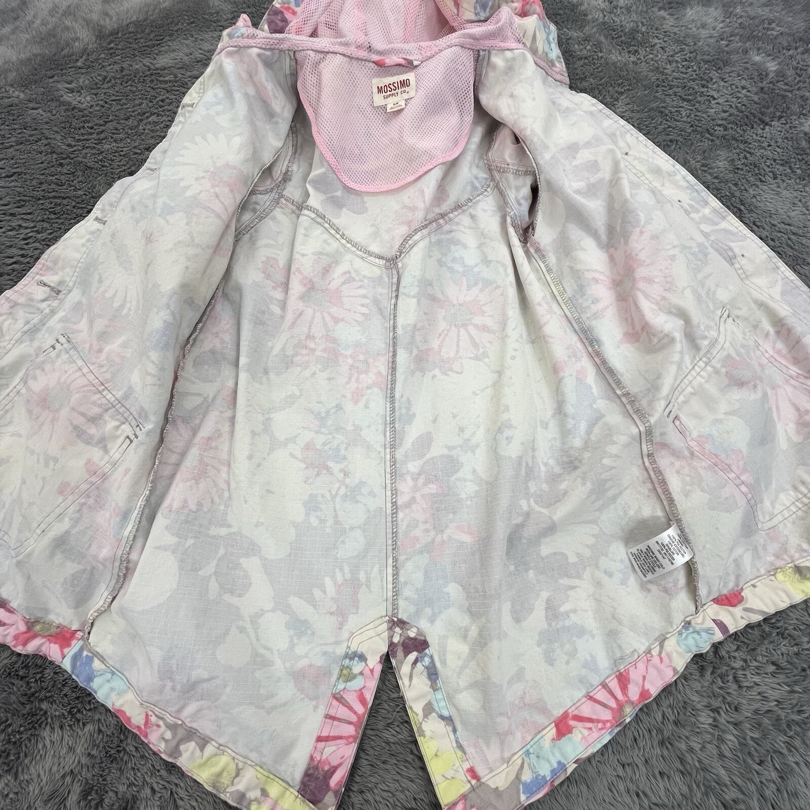 Mossimo Supply Hooded Jacket Womens Small Zip Snap Pastel Floral Wearable Art