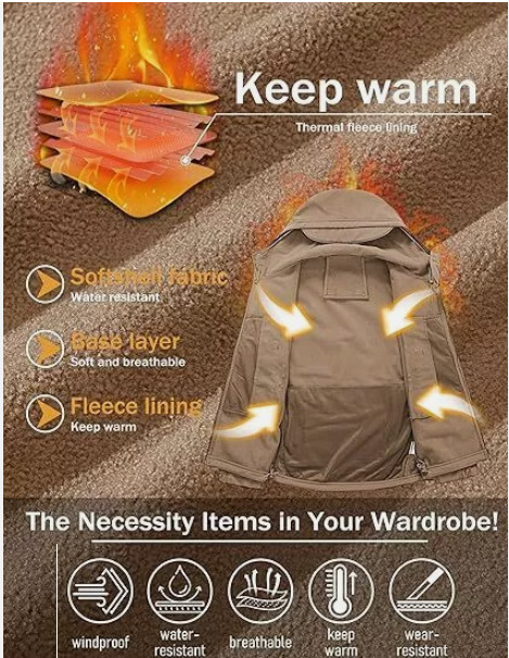 Waterproof Tactical Jacket Mens Military Work Soft Shell Coat Windbreaker Jacket