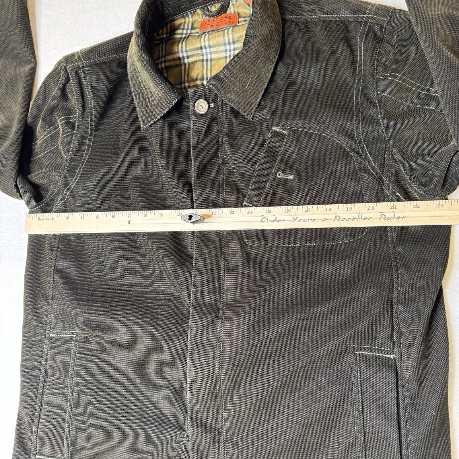 Robert Comstock Vertical Mens Button Up Barn Jacket Brown Sz M Plaid Lining EUC