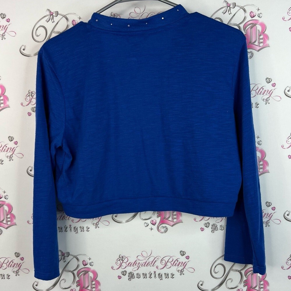 Jessica cardigan studded crystal Sapphire Blue Sweater Rhinestone Trim open