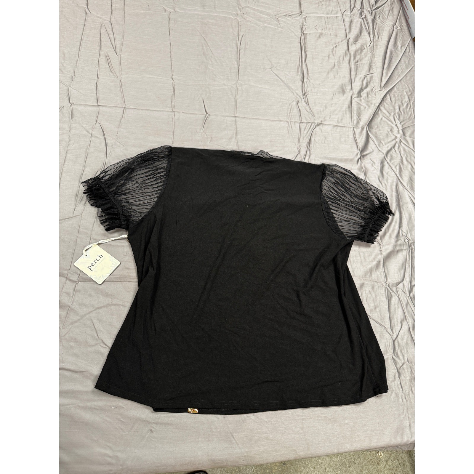 Perch by Blu Pepper Black Tie Neck Mesh Yoke Puff Sleeve Blouse 3XL NWT PEM5553