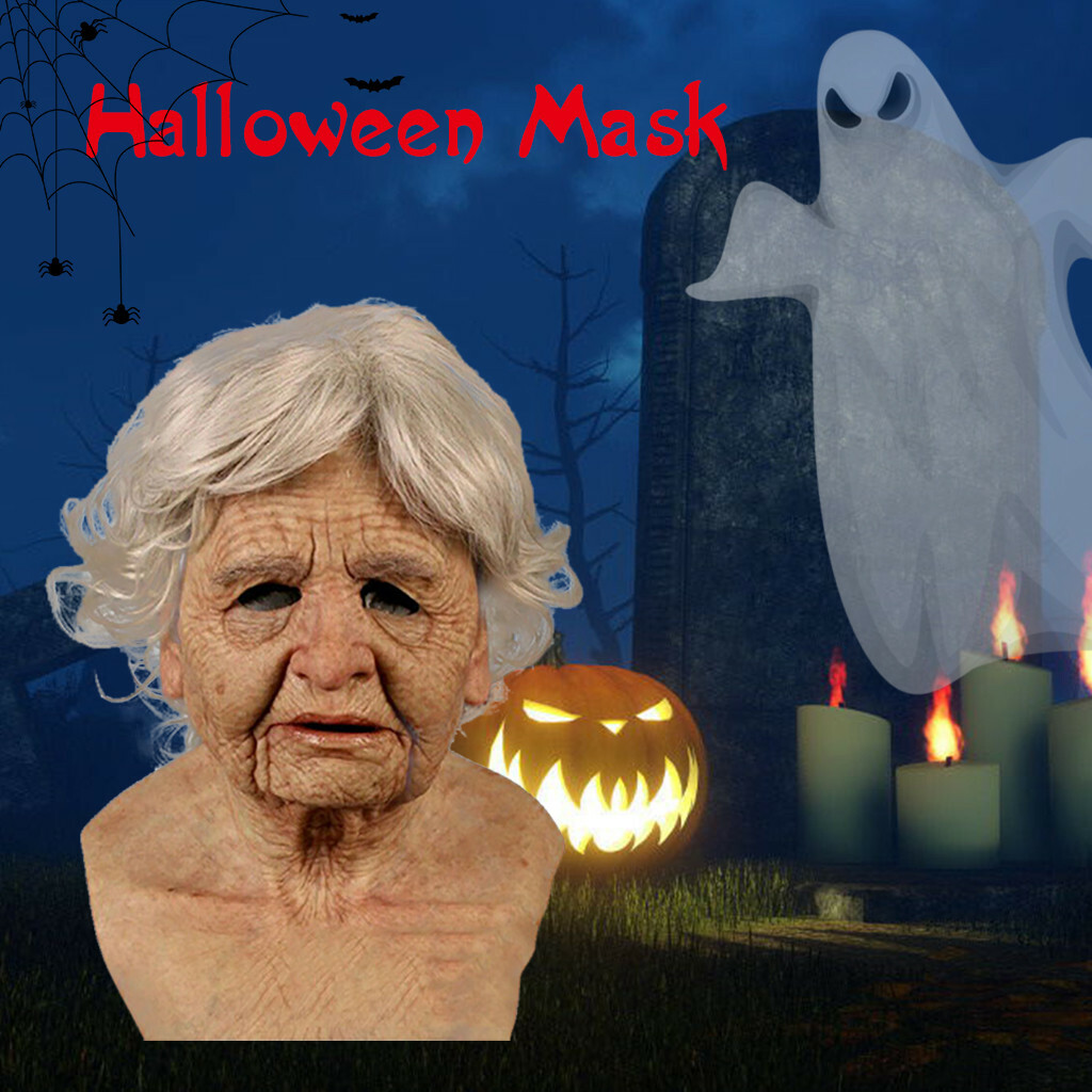 Old woman Mask Latex Halloween Cosplay Party Realistic Full Face Masks Headgear