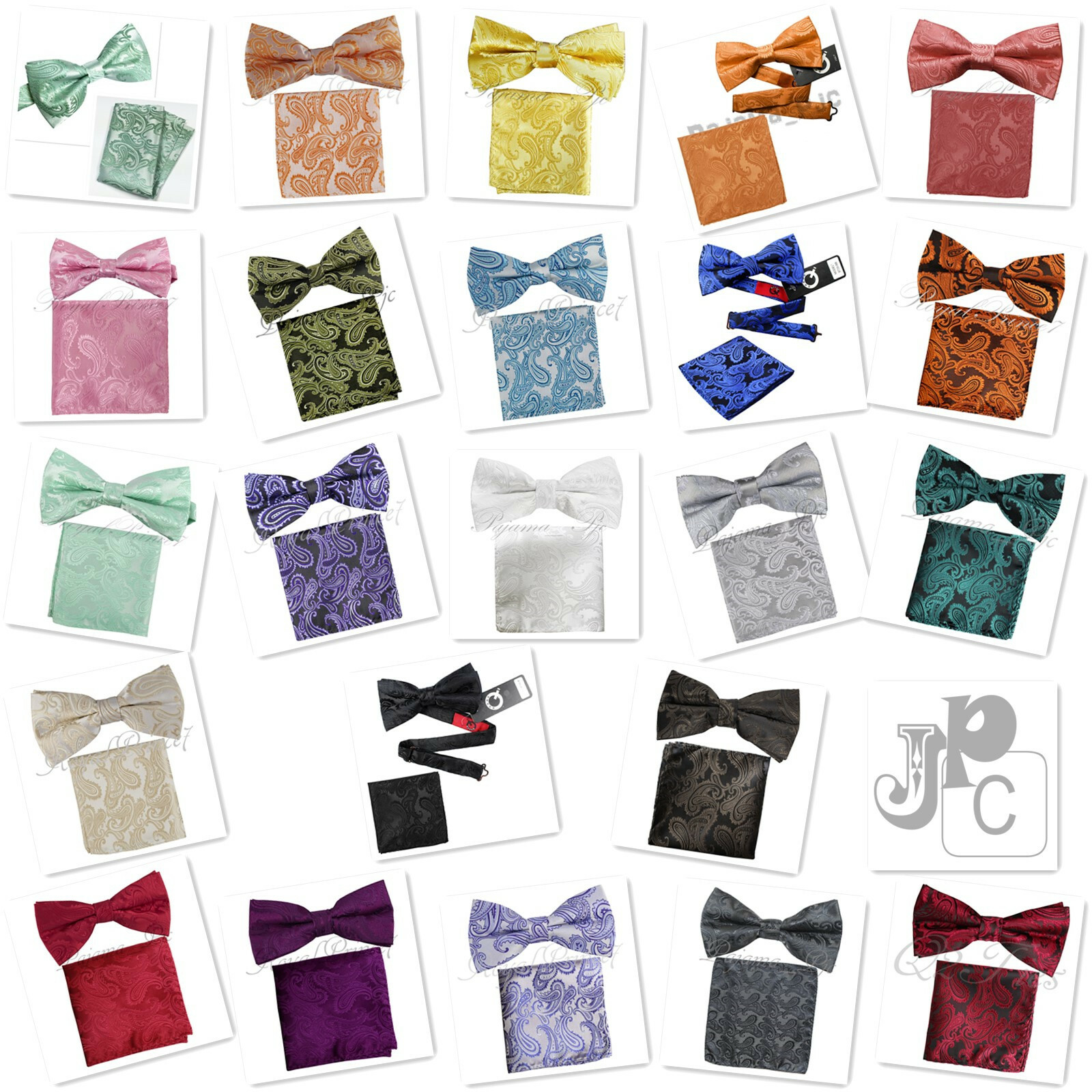 New Men’s Bow Tie Paisley Pre-tied Colors Bowtie And Pocket Square Hanky Set