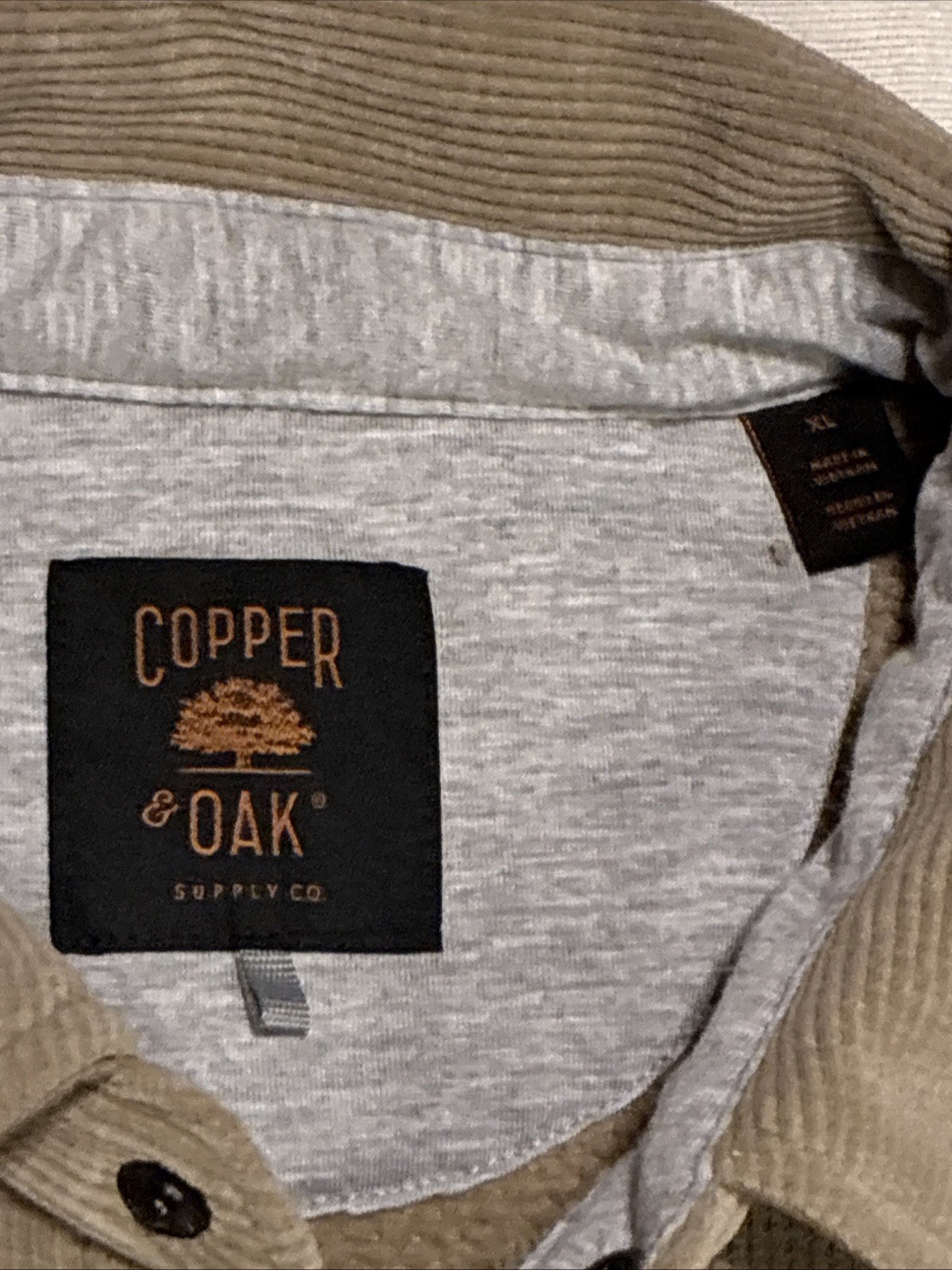 Copper and Oak Men’s Shirt Jacket XL Beige Snap Up Shacket Cozy Collar Normcore