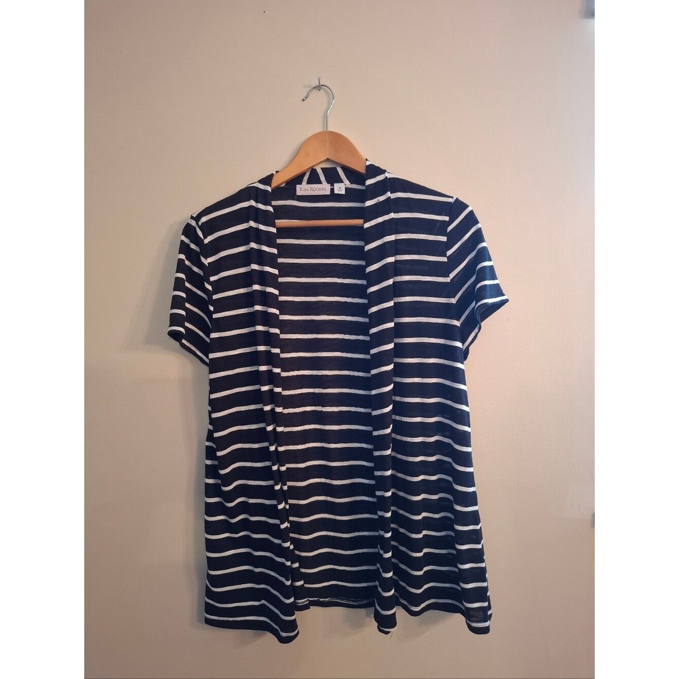 Kim Rogers Black and White Striped Open Cardigan
