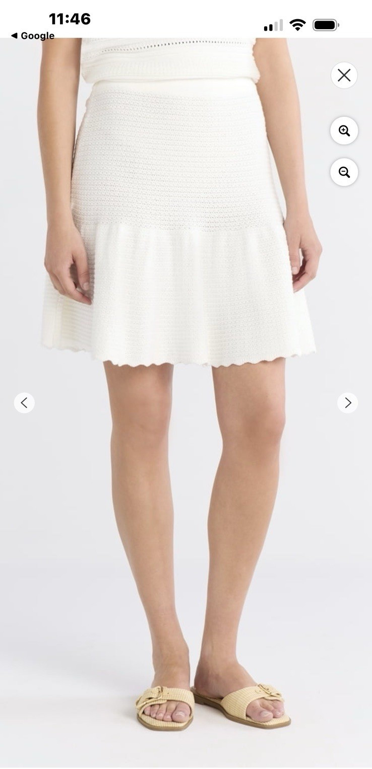 Free Assembly Women’s L White Solid Knit A-Line Mini Skirt Scalloped Hem
