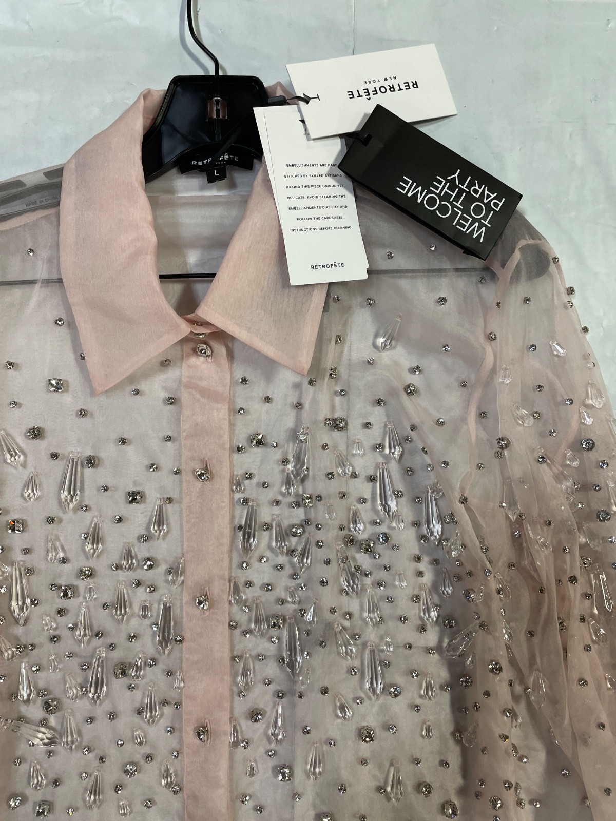 Retrofete Aubriella Embellished Shirt Earl Rose Large New with Tags
