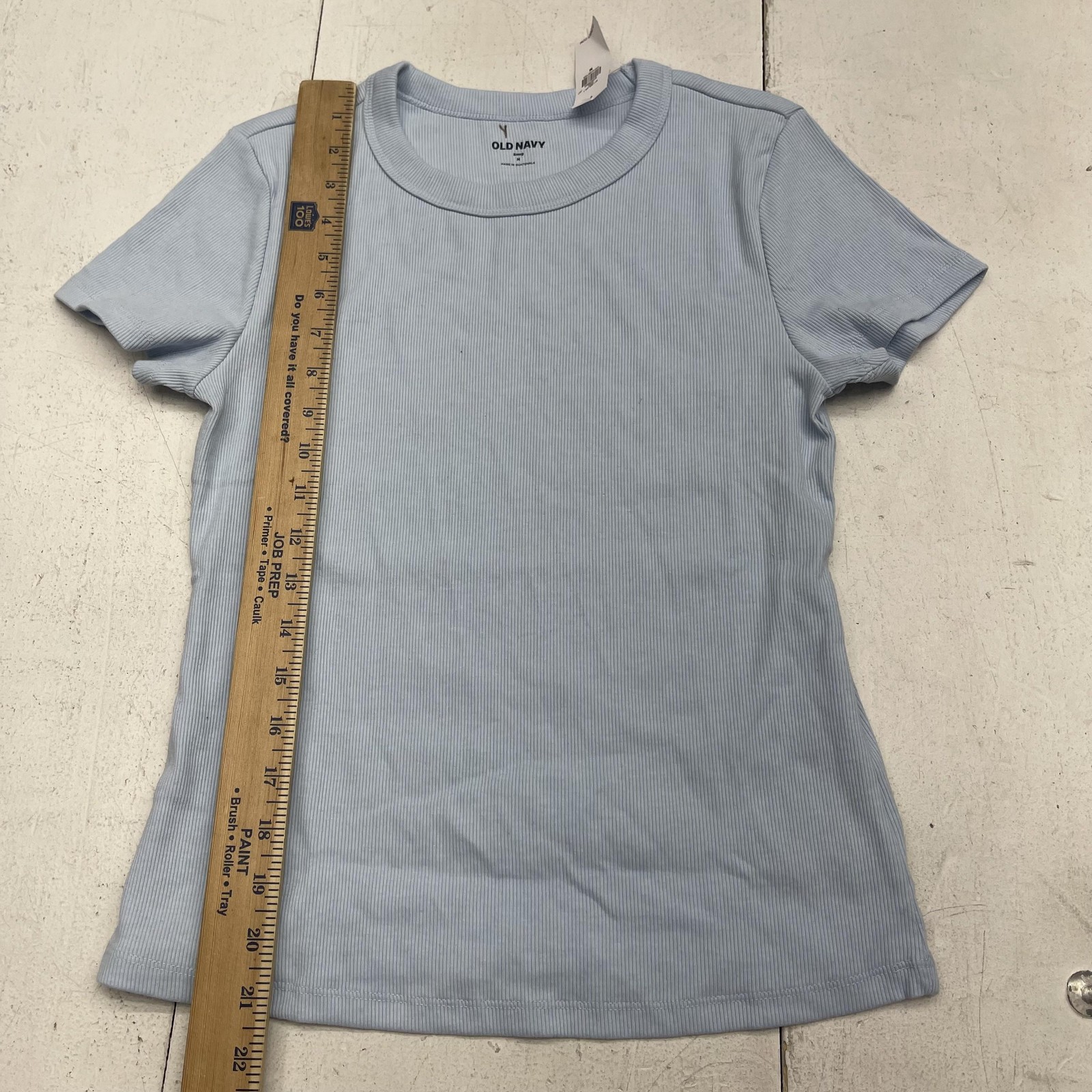 Old Navy Shirt Womens Medium Blue Crew Neck Short Sleeve Ribbed Snug Fit Top