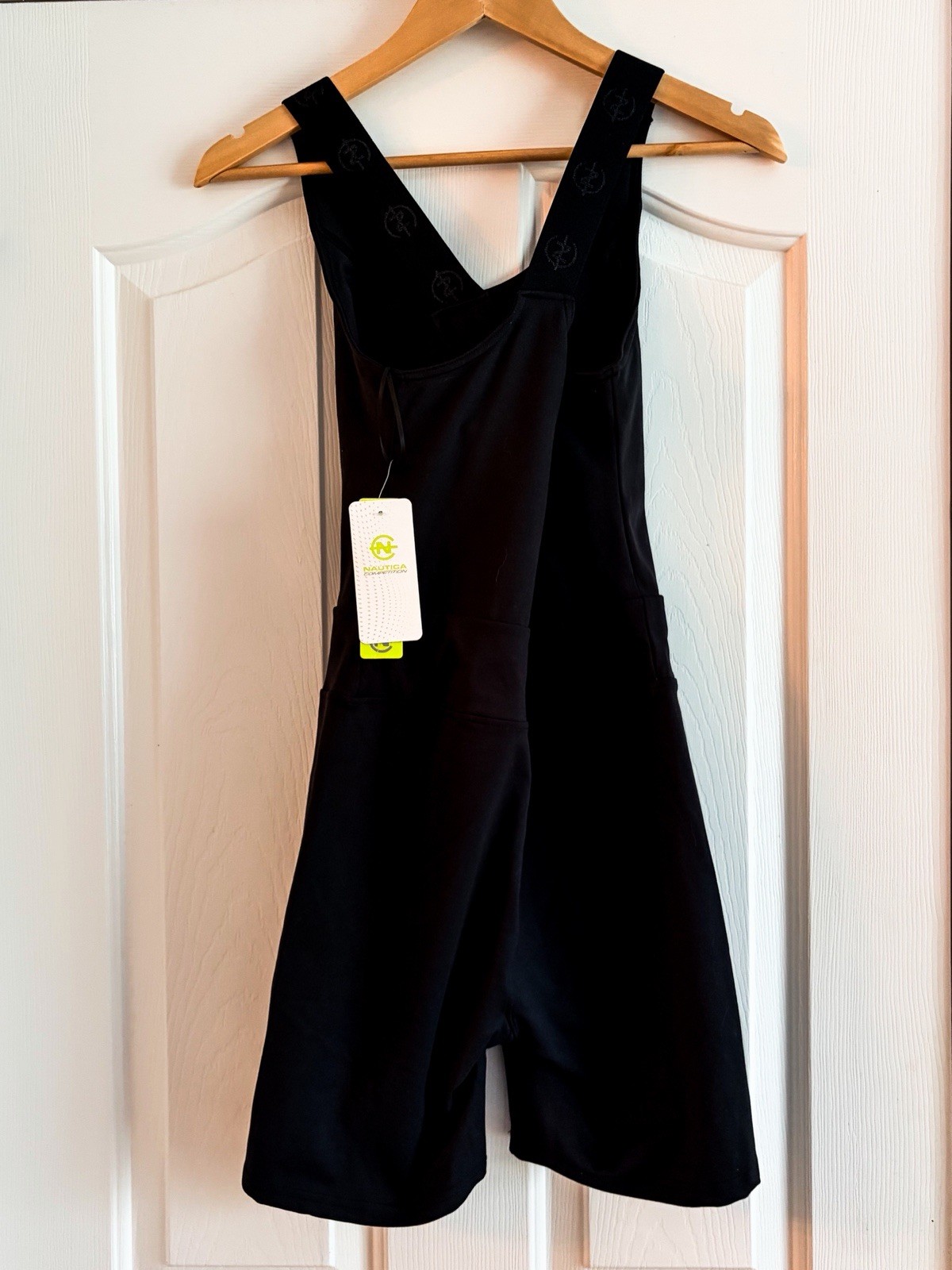 Nautica Competition Black Athletic Romper Cross Back Scoop Neck M