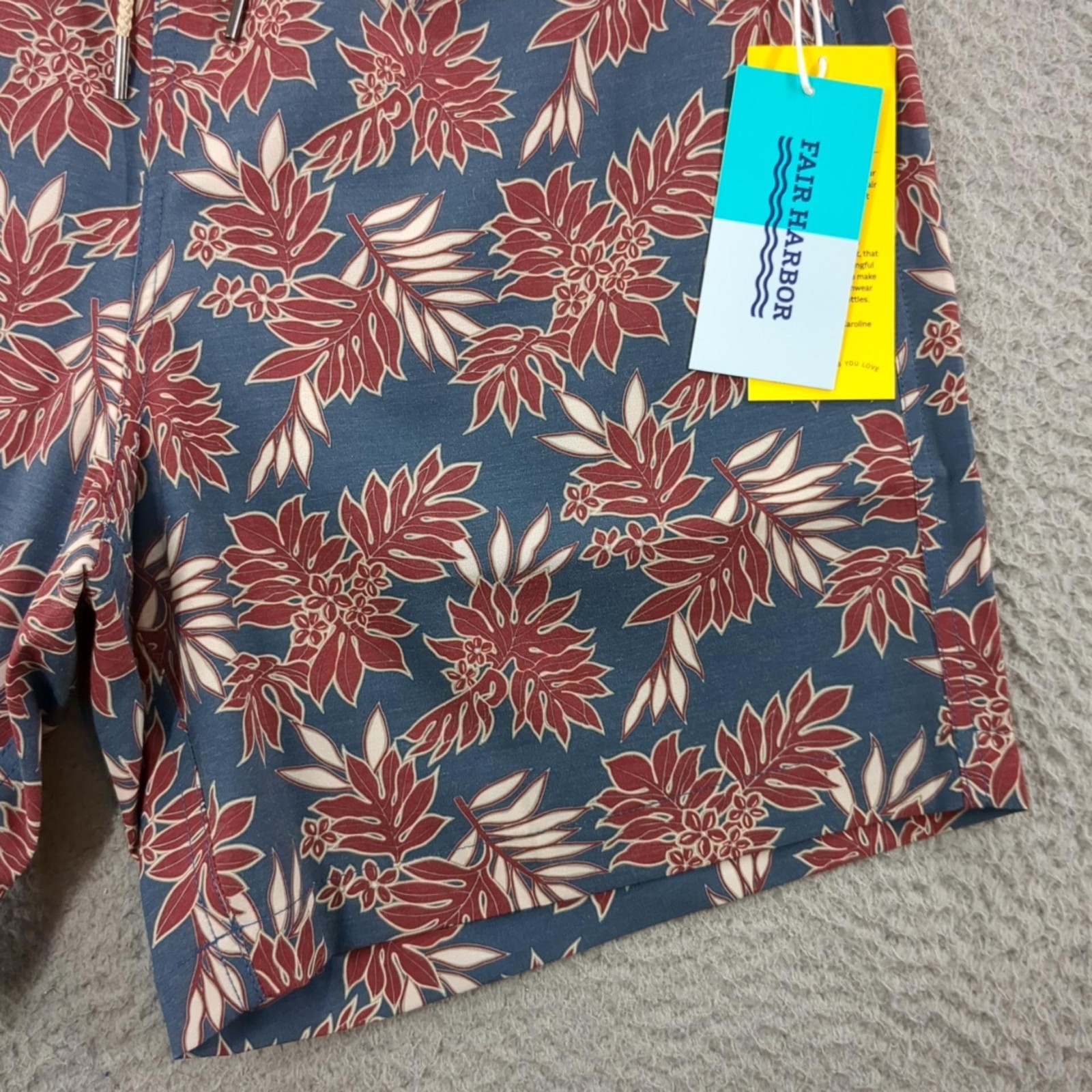 Fair Harbor Shorts Mens Large Blue Bayberry 7 Inch Swim Trunks Lined Drawstring