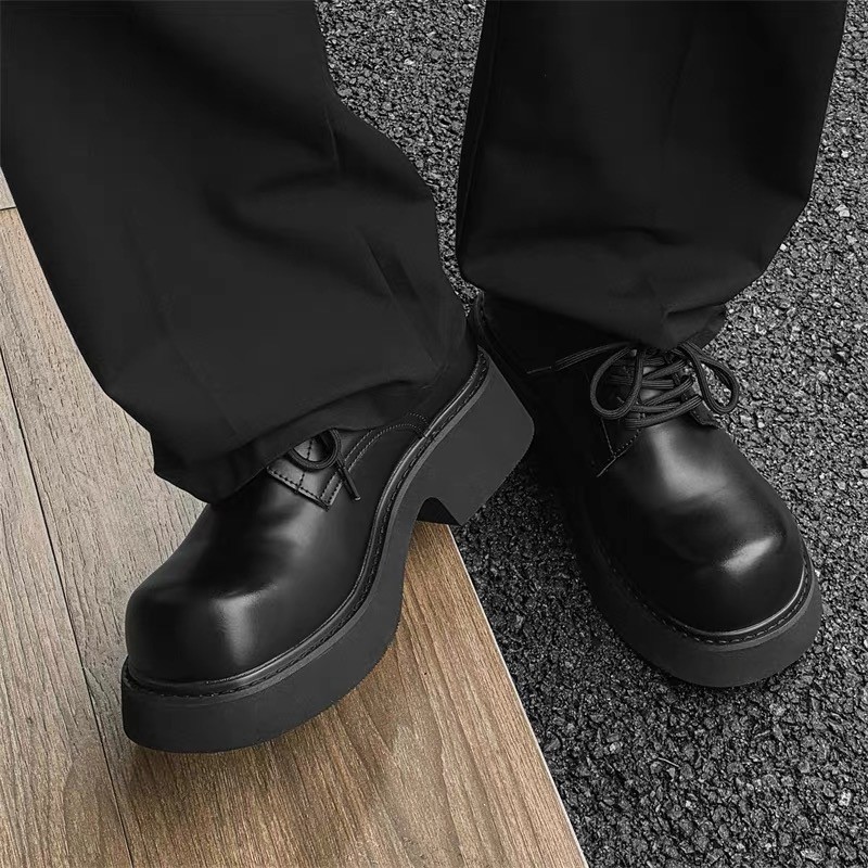 British Men’s Big Round Toe Platform Derby Leather Shoes Formal Extra Wide Foot