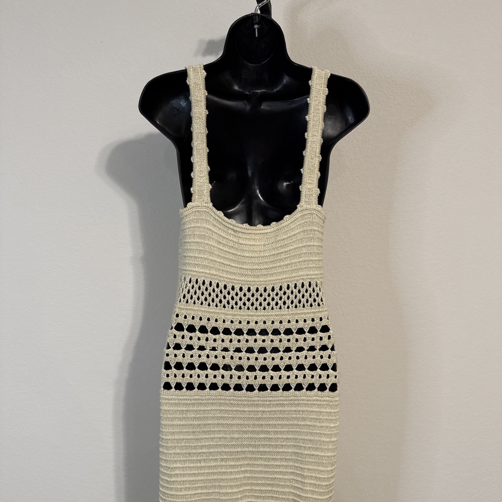$498 Retrofete Avril Knit Metallic Cutout Crochet Spaghetti Strap Dress – MED