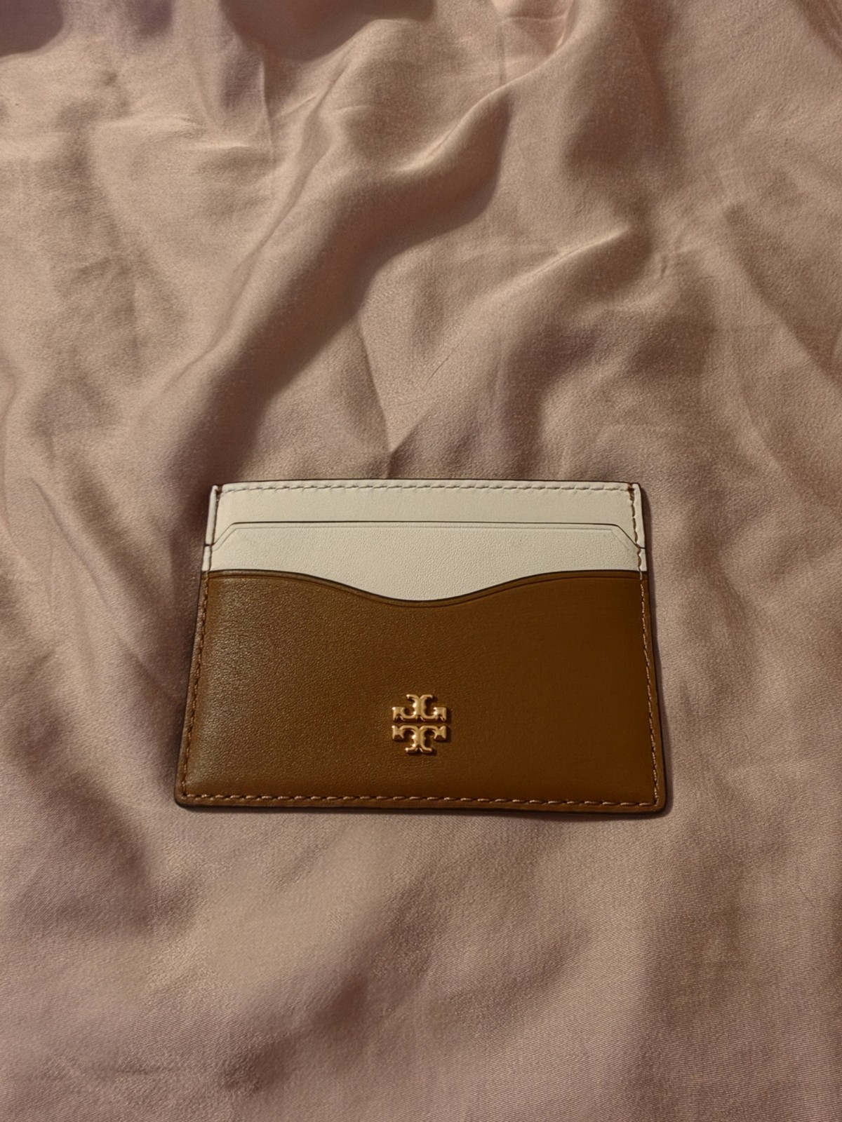 Tory Burch Emerson Slim Leather Card Case Colorblock Brown/White One Size