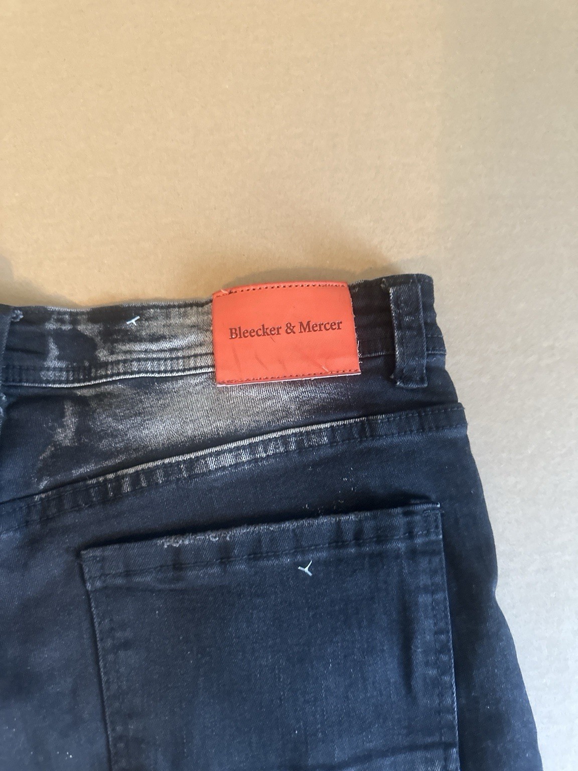 Bleecker & Mercer Men’s Slim Skinny Black Dark Wash Distressed Denim Jeans