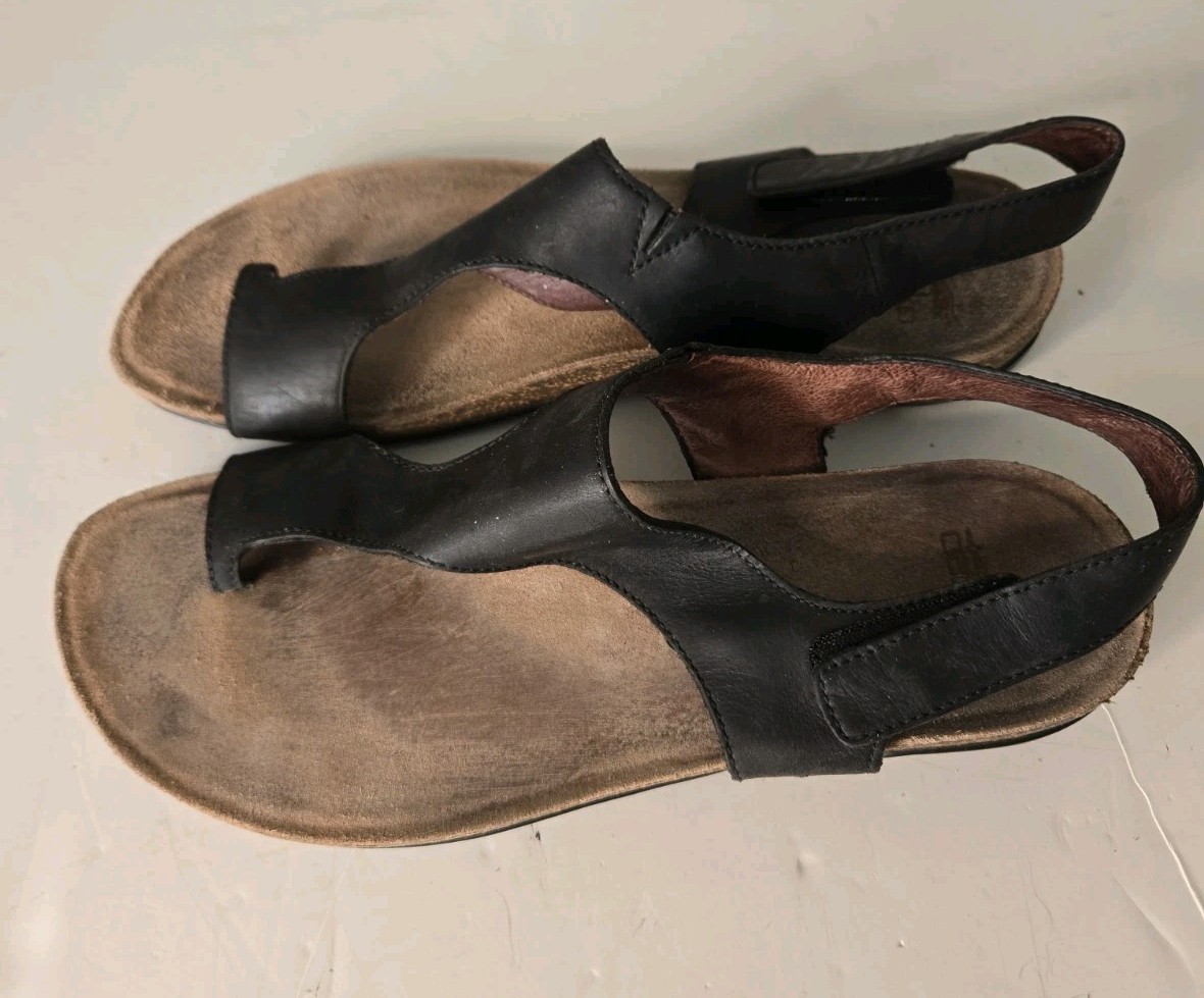 Dansko Reece Black Leather Toe Loop Slingback Sandal EU 41