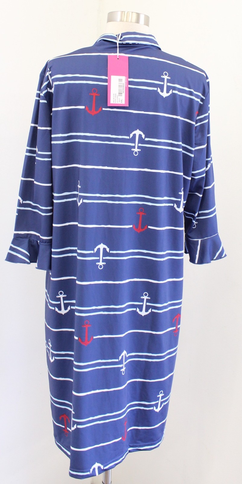 NWT Ana Clare Active Blue Anchor Print Marin Flounce Polo Dress Size XXL SPF50