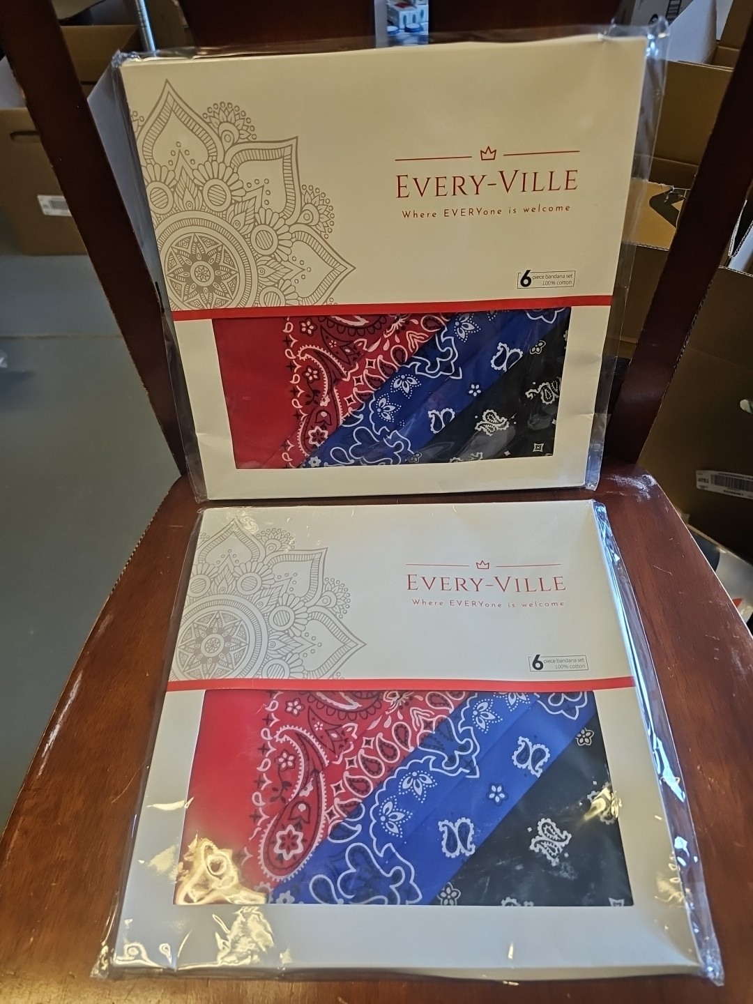 2 Packs – EVERY-VILLE Bandanas 6 Pack 100% Cotton Bandana Red Blue Black