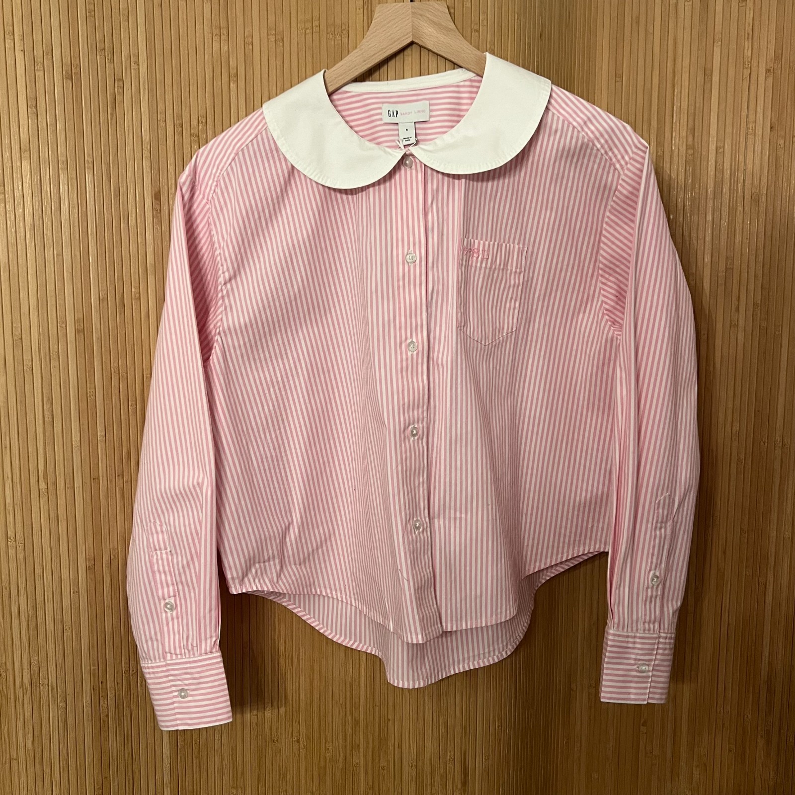 NWT Gap x Sandy Liang Poplin Oversized Shirt Sz SMALL Pink Stripe Cotton