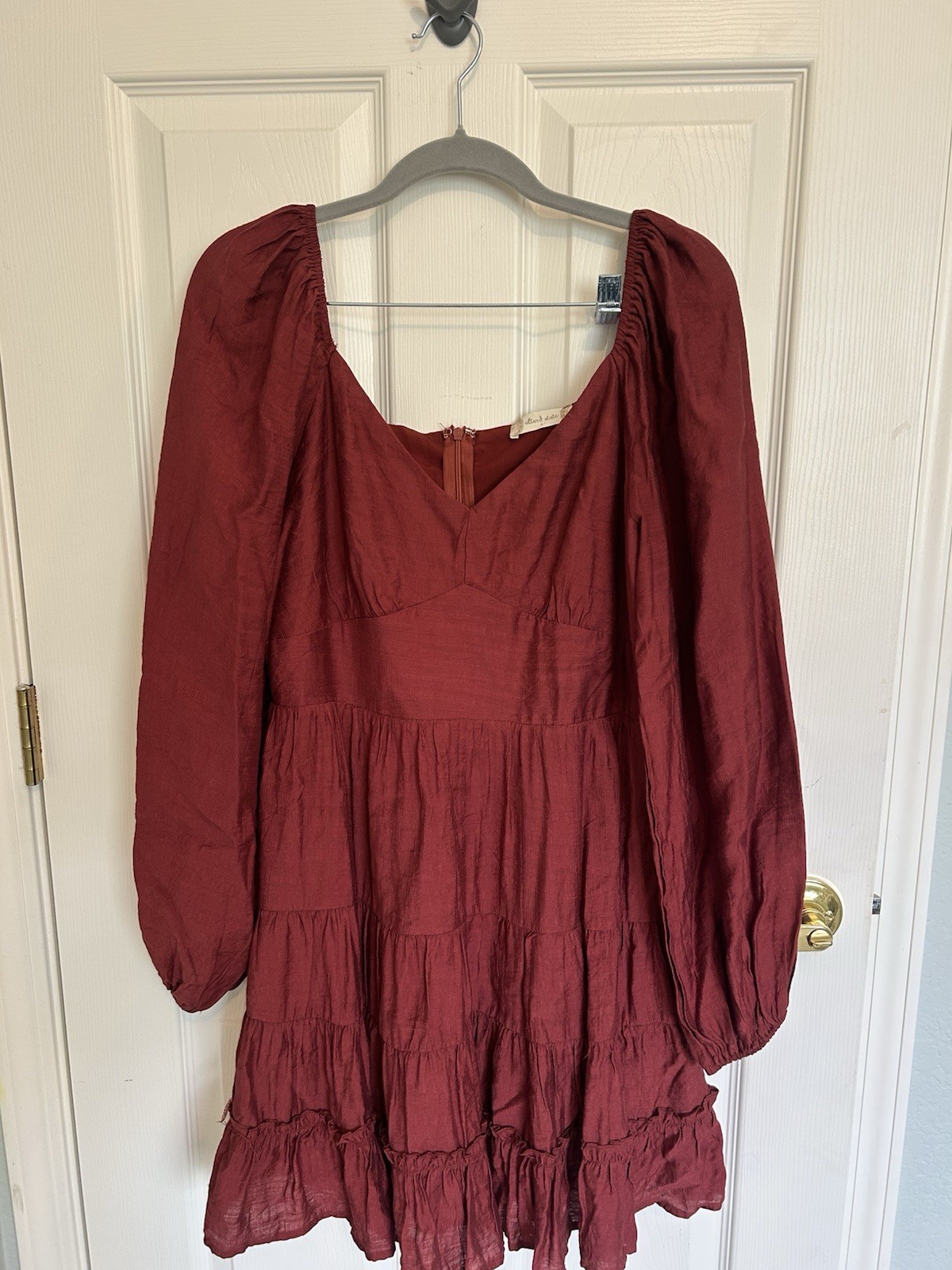 Altr’d State Burgundy Rayon crepe Dress Large Long Sleeve