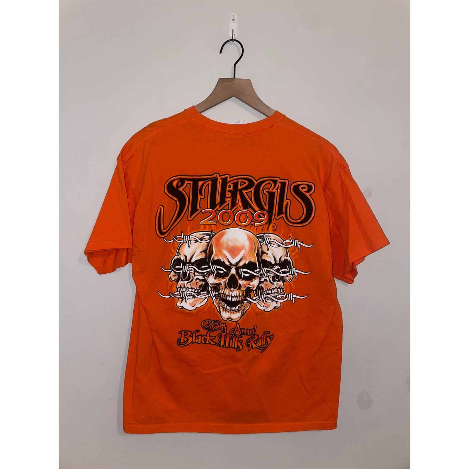 2009 Sturgis Black Hills Rally 69th Annual Orange Skull Shirt L Large 2000s