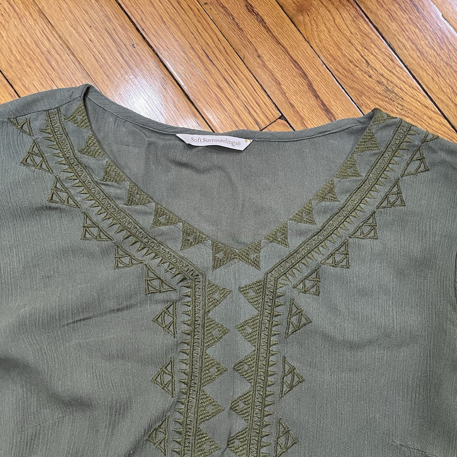 Soft Surrounding Army Green Embroidered with Fringe Tunic Top Women’s Small