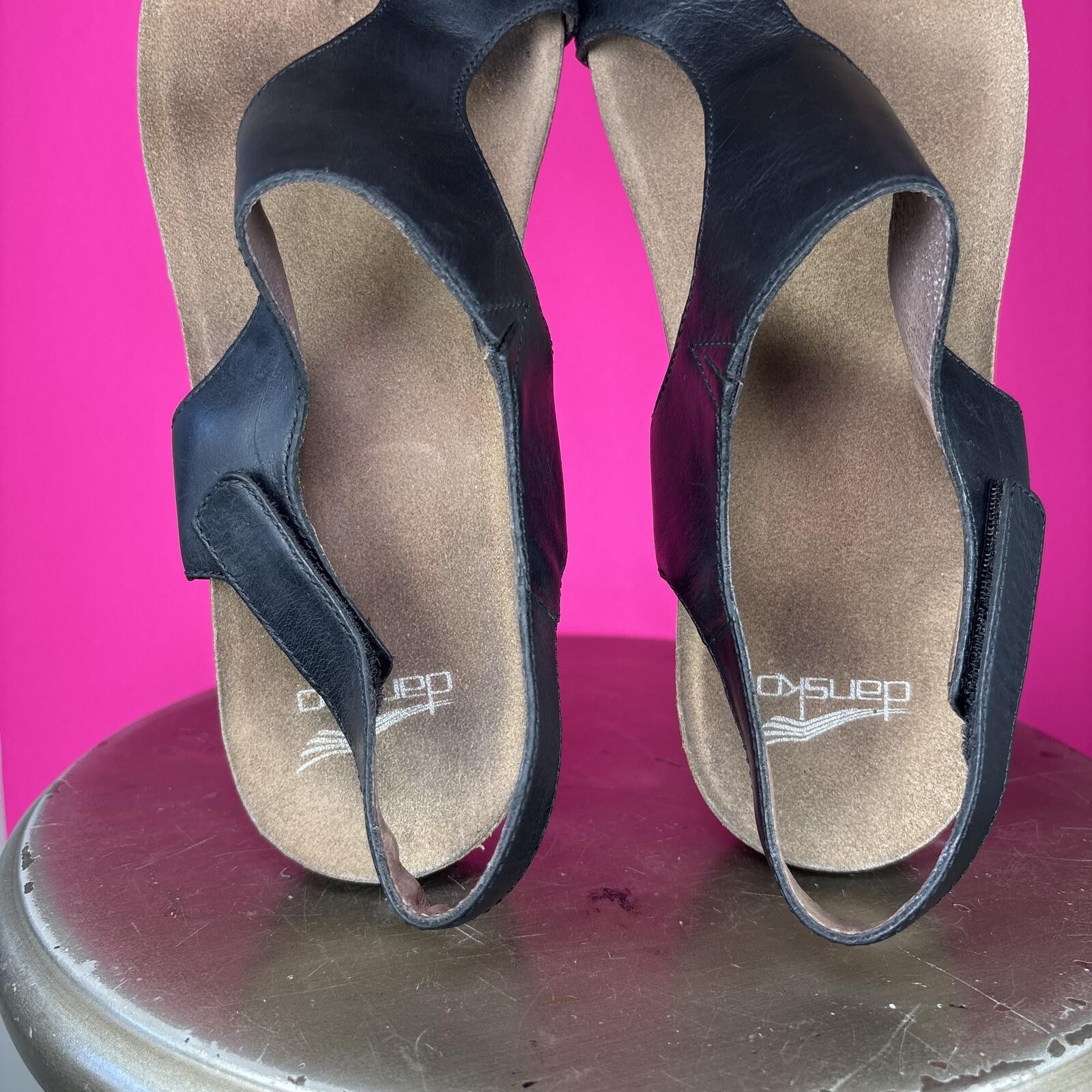 Dansko Reece Black Leather Toe Loop Slingback Sandal EU 41