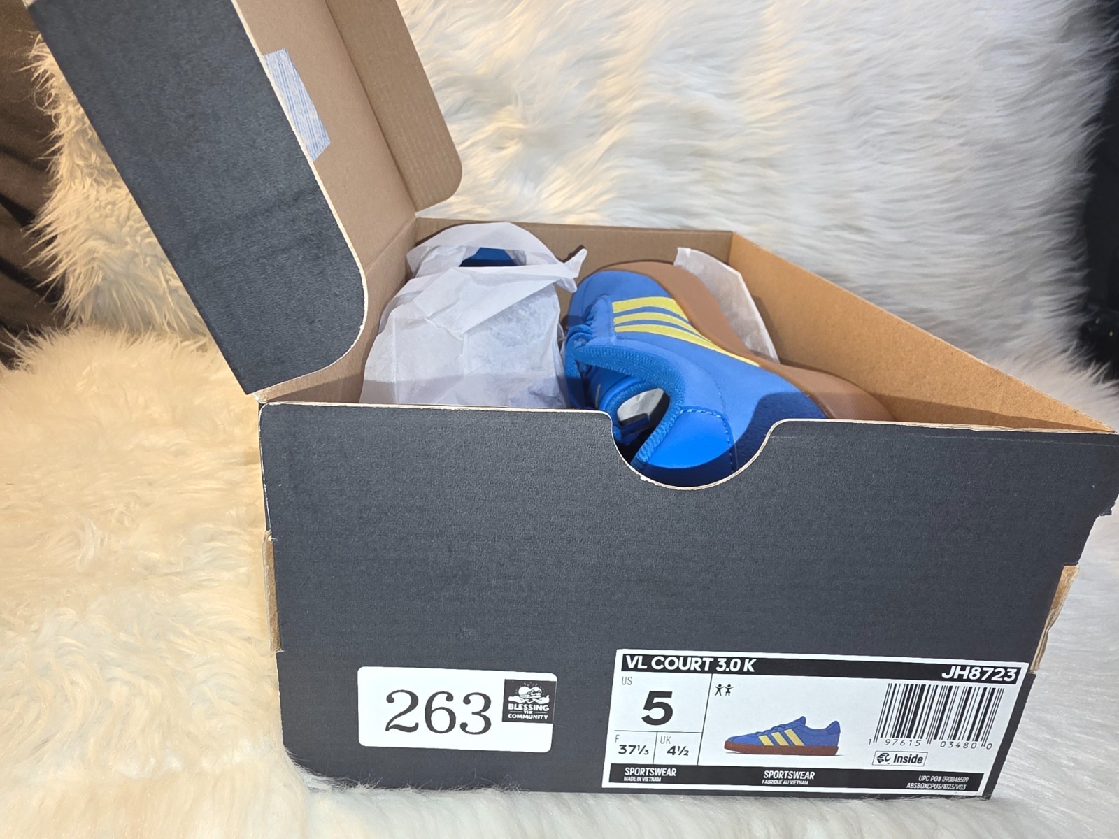 Youth Shoes adidas VL Court 3.0 K Bright Royal Yellow Gum Size 5 JH8723